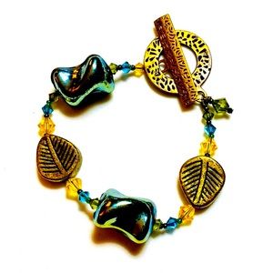 Handmade Green Yellow Funky Iridescent Bracelet